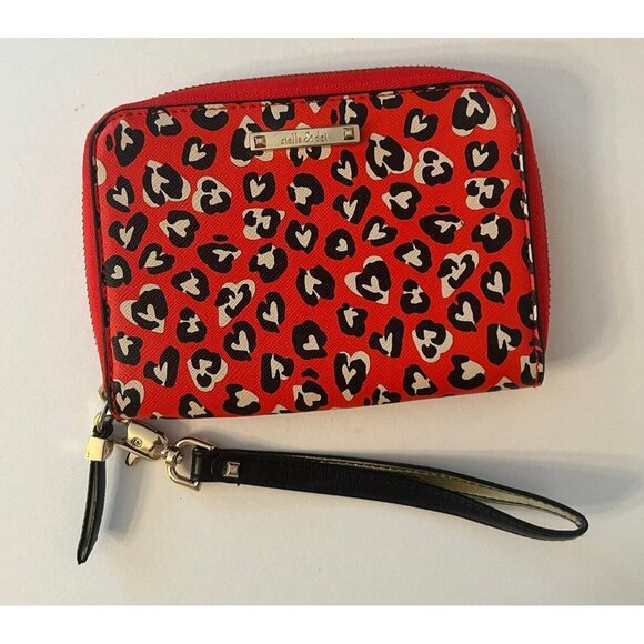 Stella & Dot Handbags - Stella & Dot Wild Hearts Tech Clutch Red Gold Zipper Wallet Abstract Zip Around